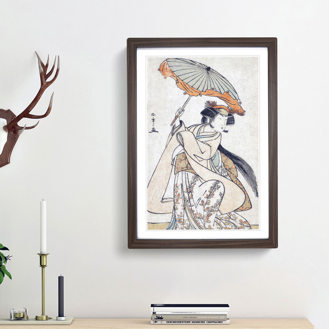 Segawa Kikunojo with an Umbrella by Katsukawa Shunsho - Picture Frame Painting Print