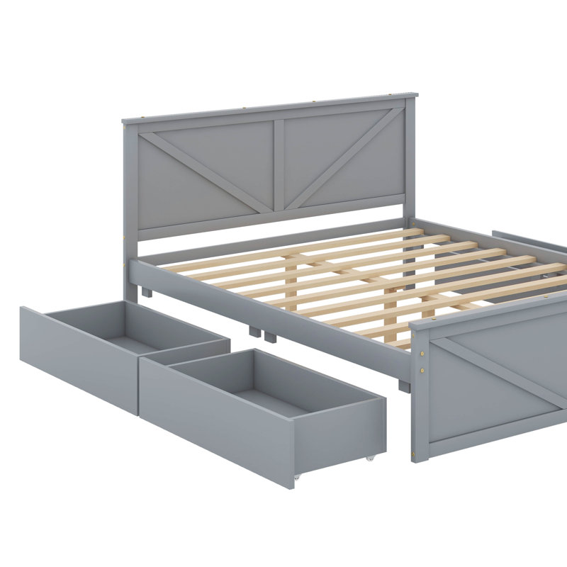 Grand lit plateforme en bois avec 4 tiroirs de rangement, Gris