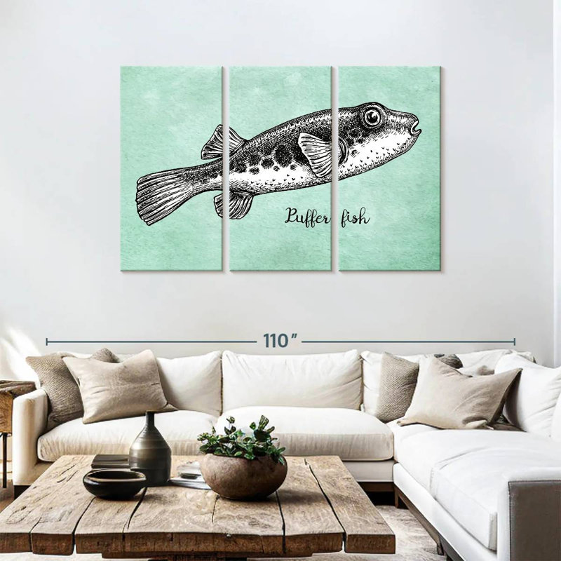 Puffer Fish In Black, 48" H x 74" W