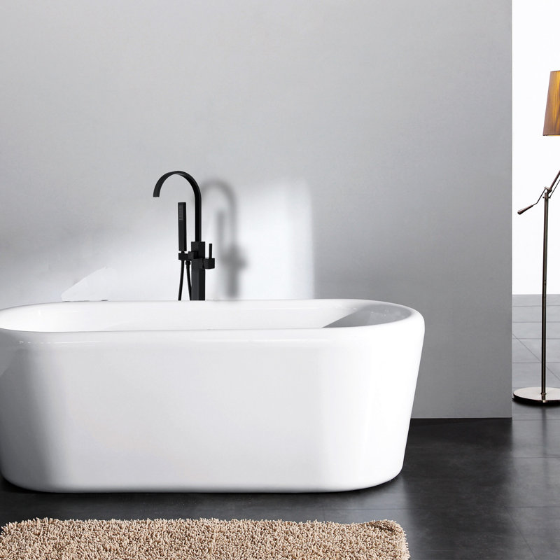 Solid Freestanding Bathtub Faucet With Detachable Hand Shower, Stylish Matte Black Tub Handheld Shower Head