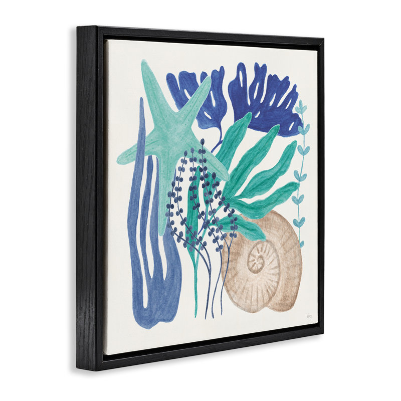  «Layered Coastal Shells», art mural sur toile flottante par Véronique Charron, Cadre flottant noir de jais
