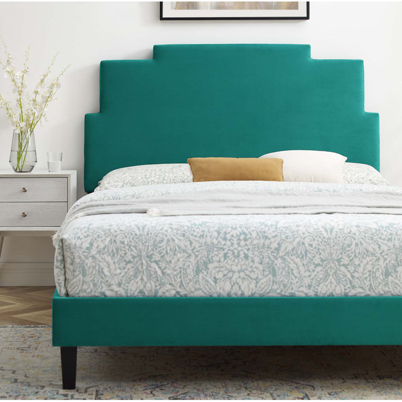Lit plateforme en velours Modway Lindsey, Très grand, Bleu sarcelle