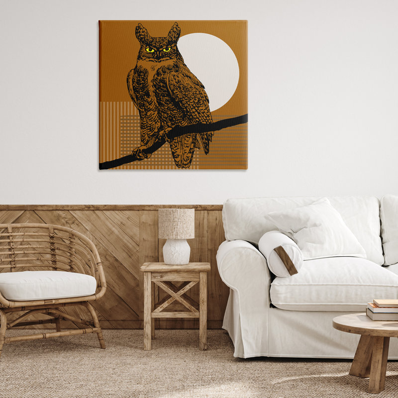 Art mural sur toile Horned Owl & Full Moon par Regina Moore, H 36 po x l 36 po