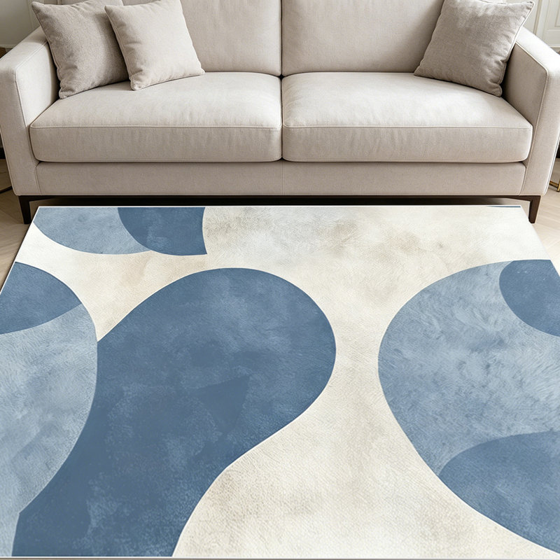 1PC Modern Minimalist Abstract Geometric Watercolor Blue & Beige Drop Pattern area rugs for Living Room, Soft and Comfortable, Suitable for all seasons, easy-to-maintain, machine washable Indoor floor mat,