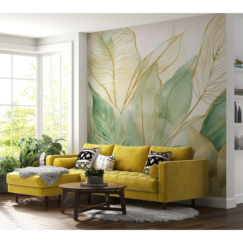 Adhésif mural botanique pelez et collez Odion - Art moderne de la nature, L 96 po x l 180 po