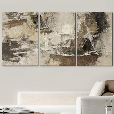 Grunge Abstract Paint Stroke Effect " Grunge Tan Black Paint Stroke Landscape Abstract Shapes Modern Art Decor " 3 Piece Art Print