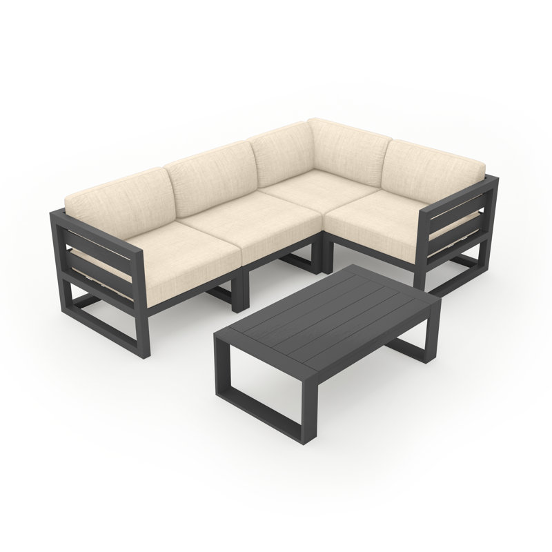 Avion 5 Piece Sectional Set - Black, Canvas Flax Sunbrella® Canvas, Slate