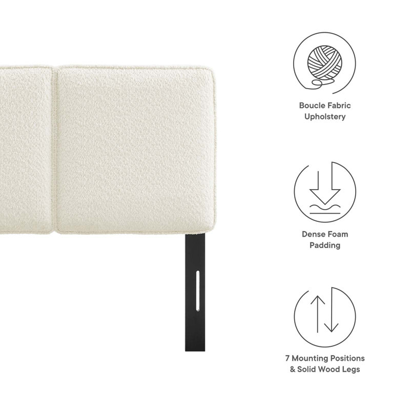 Cream Boucle Upholstered Twin Headboard with Wood Legs