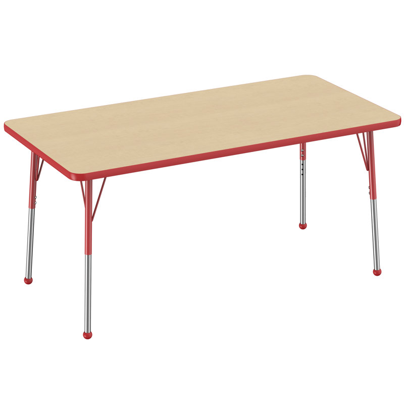Table d'activité rectangulaire à hauteur réglable en forme de T, 24 po x 72 po, Érable / rouge, Roulement à bille standard