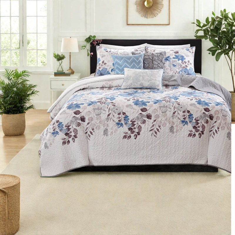Microfiber Bedding Sets King, Modern Floral Reversible Home Comfort
