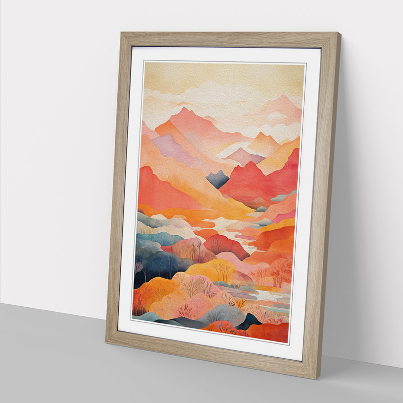 Japanese Mountains Colour Field - Framed Print, Oak Framed, 46cm H x 34cm W x 2cm D