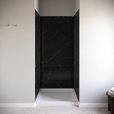 36 in. L x 36 in. W x 76 in. H 3-Piece Glue-Up Alcove Shower Wall Surround in Matte Calcatta Marble Finish