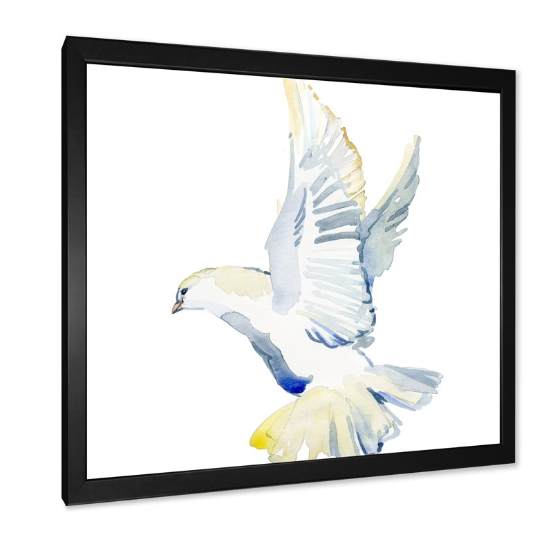 Colombe blanche en vol, Impression noire sur toile encadrée, H 16 po x l 16 po x P 1 po
