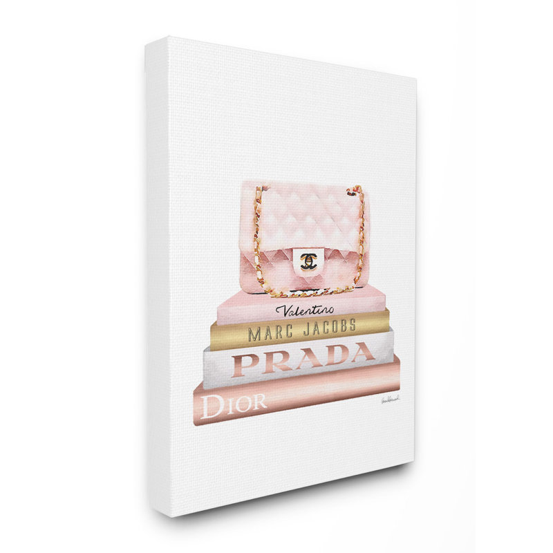« style mode sac blanc rose or », impression bookstack, Toile tendue, H 48 po x l 36 po x P 1,5 po
