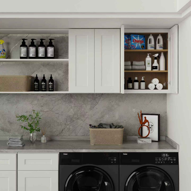 Armoire de rangement murale blanche en bois massif, armoire murale à 2 portes avec 2 tablettes réglables, armoire murale prête à assembler pour la cuisine, la salle de bain et le garage, P 12 po x H 36 po