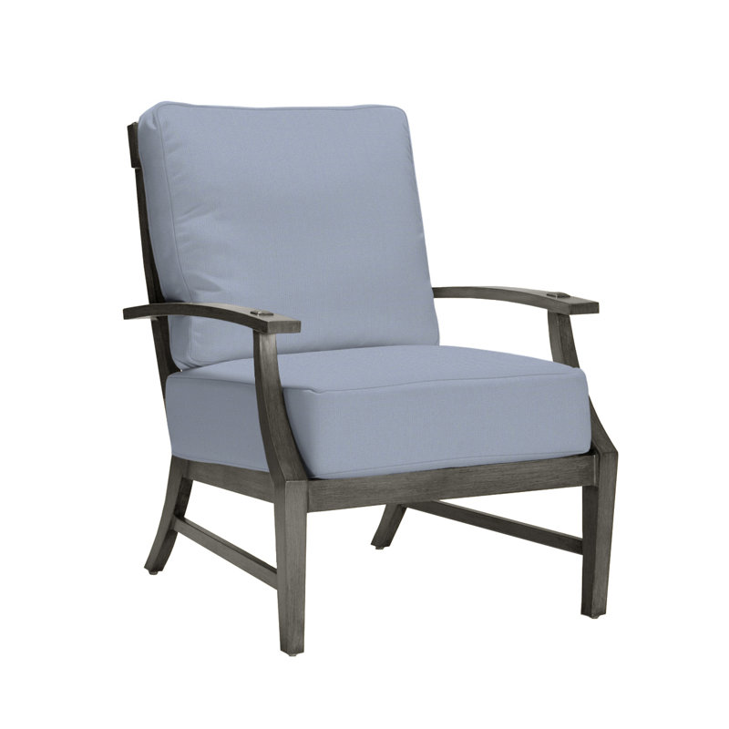 Croquet Patio Chair with Cushions, Welt + Standard Fill, Tweed Toffee, Slate Gray