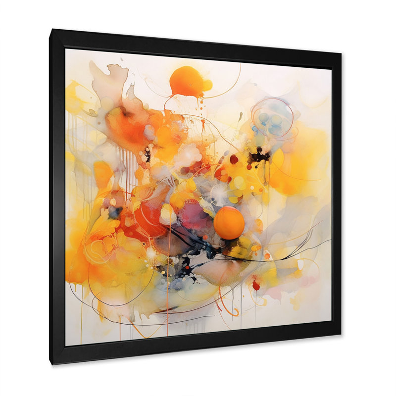 " Orange And Yellow Colour Whirls I ", Black Single Picture Framed, 24" H x 32" W x 1" D