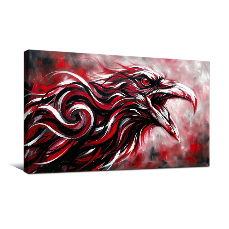 Animaux, rouge, noir, blanc, faucon, art abstrait, H 16 po x l 32 po