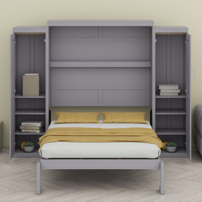 Lit plateforme pliable en bois avec garde-robe et tablette de rangement