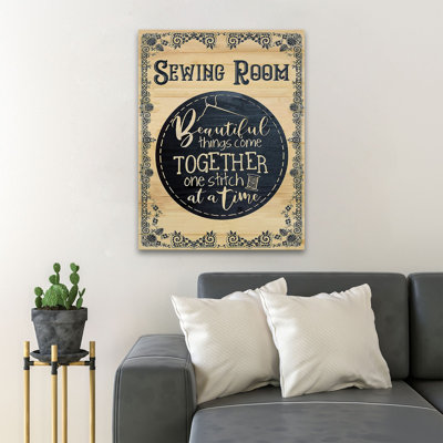 «Quote About Sewing Room - Sewing Room Beautiful Things Come Together One Stitch At A Time - 1 pièce, reproduction d'art graphique sur toile tendue