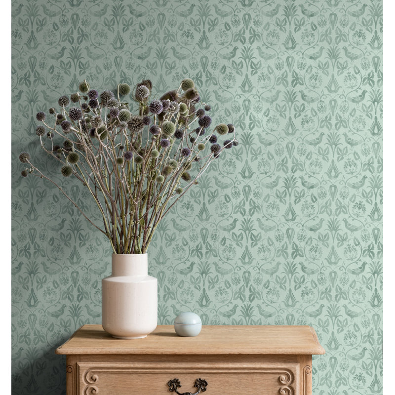 Yuki Osada Damask Wallpaper Double Roll, Green