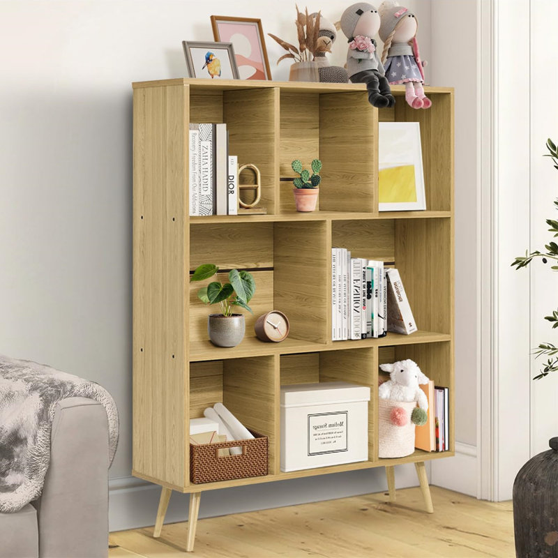8-Cube Wooden Storage Organizer with Canted Legs