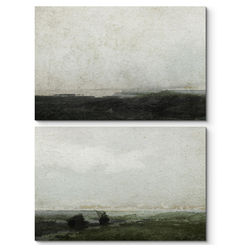 Minimal Landscape - Paysage abstrait vert foncé Moody 2 pièces, Toile tendue, H 16 po x l 24 po