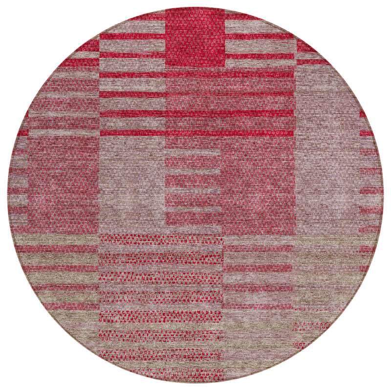 Aleid Washable Striped Indoor / Outdoor Rug, Round 8'