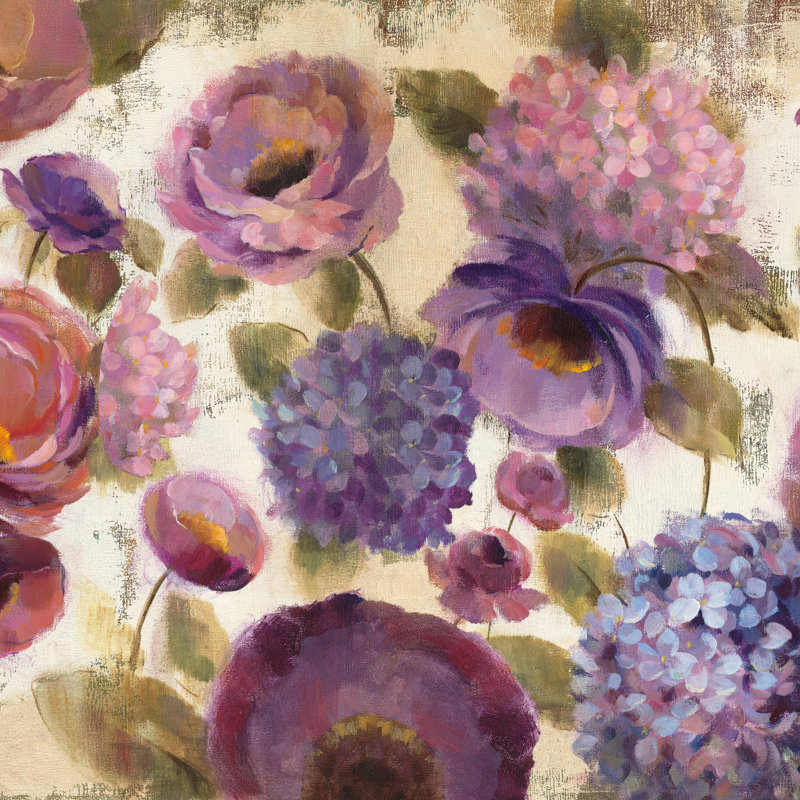 «Blue and Purple Flower Song III» par Silvia Vassileva, reproduction d'art sur toile tendue, H 30 po x l 30 po