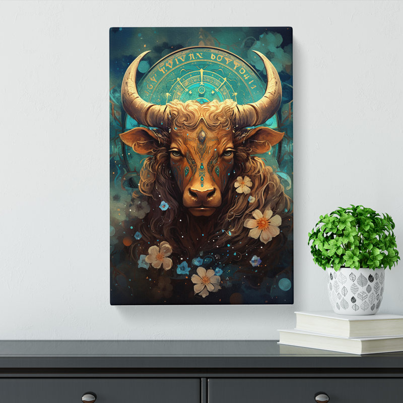 Taurus Zodiac Tachisme No.2 - Wrapped Canvas, 60cm H x 40cm W x 3cm D
