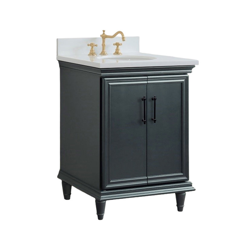 Single Vanity and Oval Sink, White Quartz, 25"