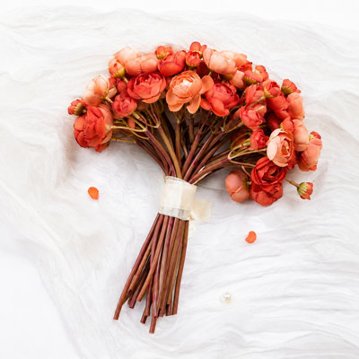32 pièces fleurs de renoncule en soie artificielle orange brûlé pour bouquet de mariage, décoration intérieure, centres de douche nuptiale