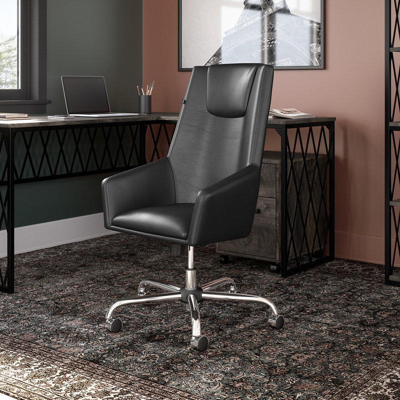 Chaise de bureau Latrae, Similicuir noir