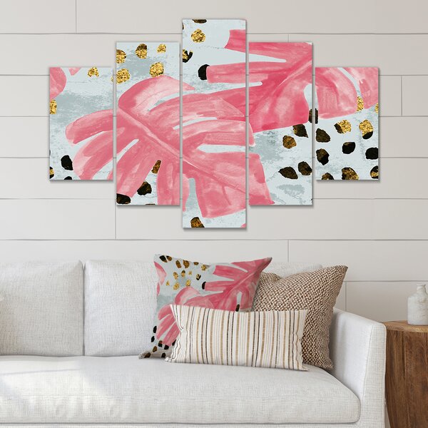 Bless international Pink Colored Monstera On Rough Brush Strokes II On ...