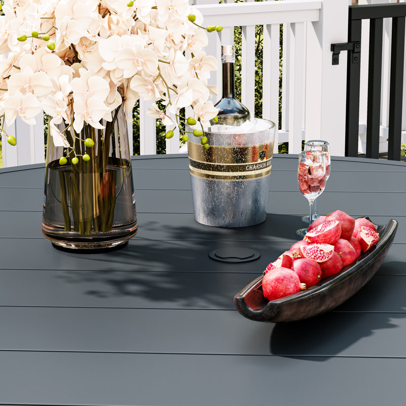 8 Person Patio Dining Set with 53" Round Metal Dining Table and 8 Stackable Textilene Chairs