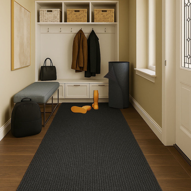 Non-Slip, Dirt-Trapping, Heavy-Duty Utility Runner Rug - (Extra-Long Custom Sizes Up to 55ft) - Absorbent for All-Weather, High-Traffic Entryways, Hallways, Patios & Offices - Black