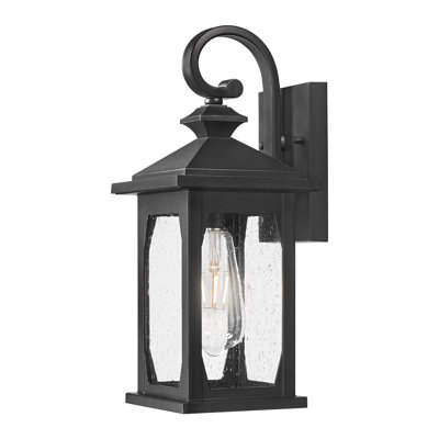 Lanterne murale d'extérieur Modern Farmhouse avec verre ensemencé, finition noir mat