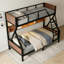 Lit superposé simple au-dessus de grand lit simple avec tablettes de rangement et lumières, lit superposé en métal pour adultes et adolescents, silencieux, cadre peu encombrant, sans sommier, noir
