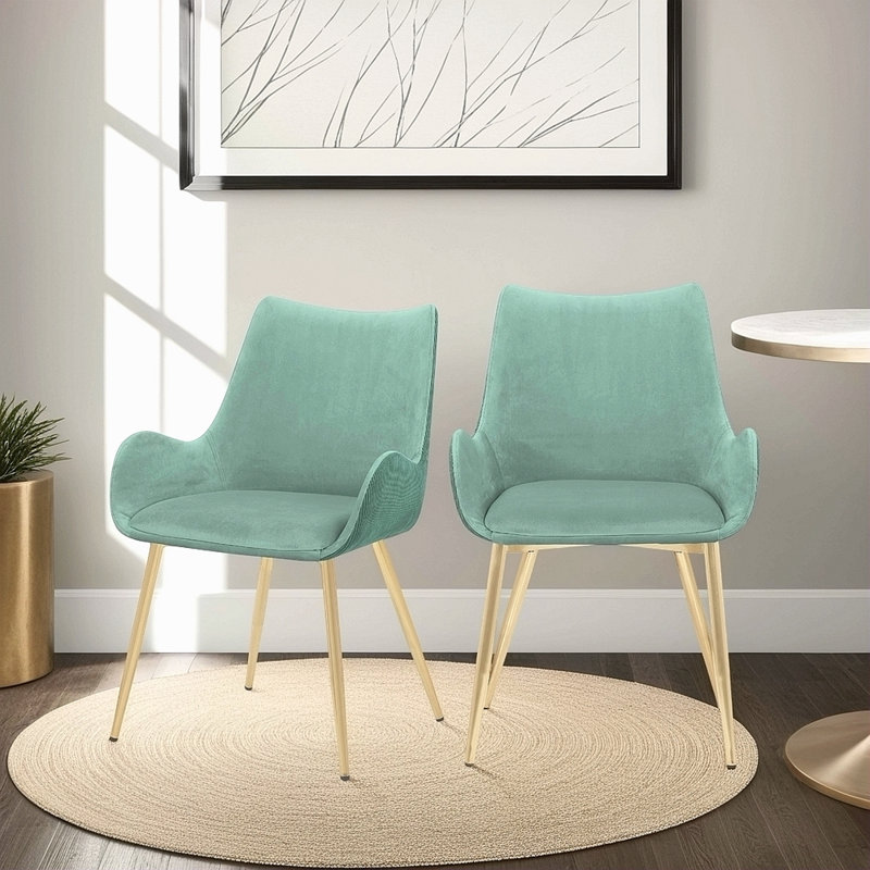 Chaise de salle à manger en tissu bleu sarcelle avec pieds, 1