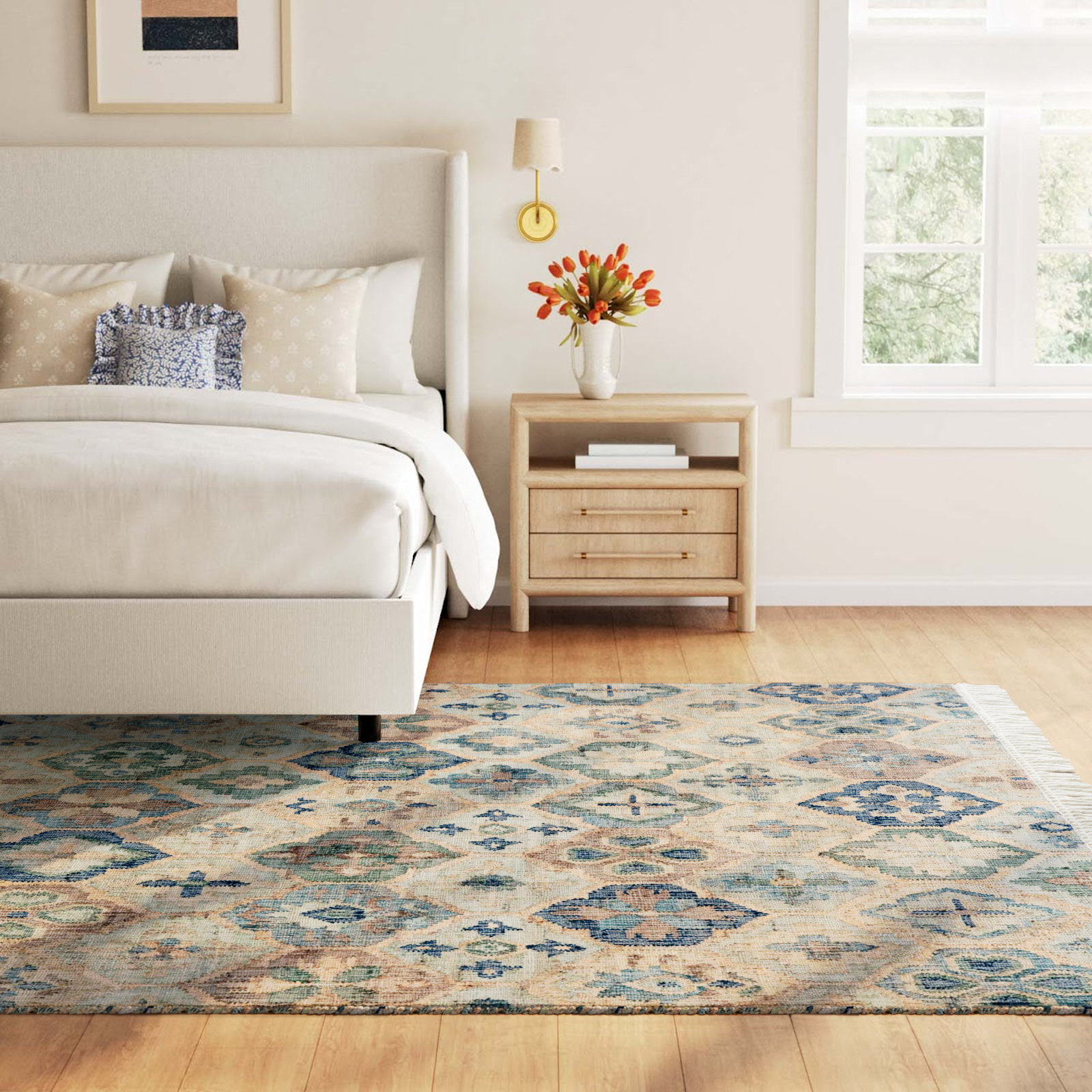 Pali Blue Hand-Woven Geometric Jute Rug, Rectangle 2' x 3'