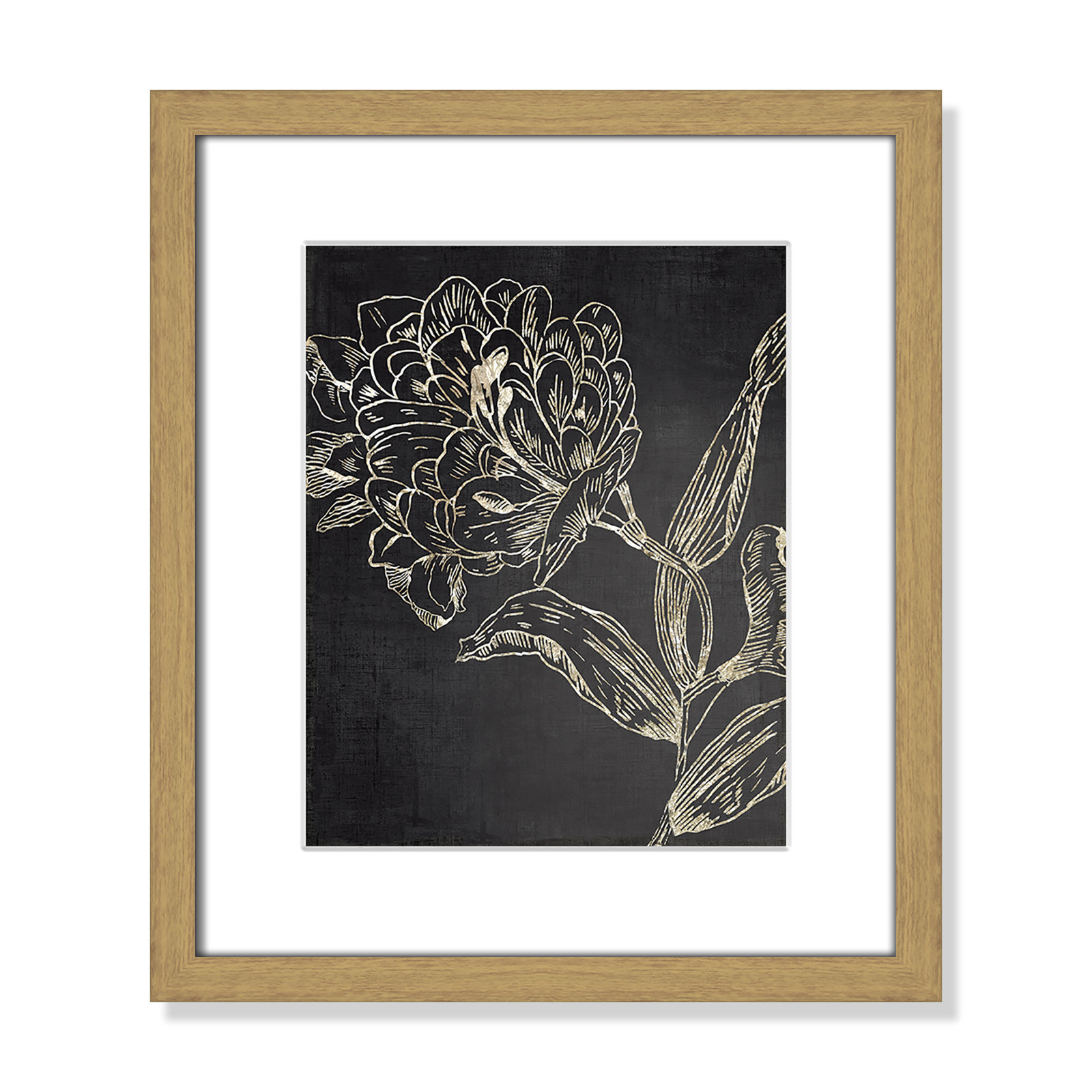 Clarendon "Golden Flower Folklore II" Print, 15" H x 13" W, Natural Wood Grain