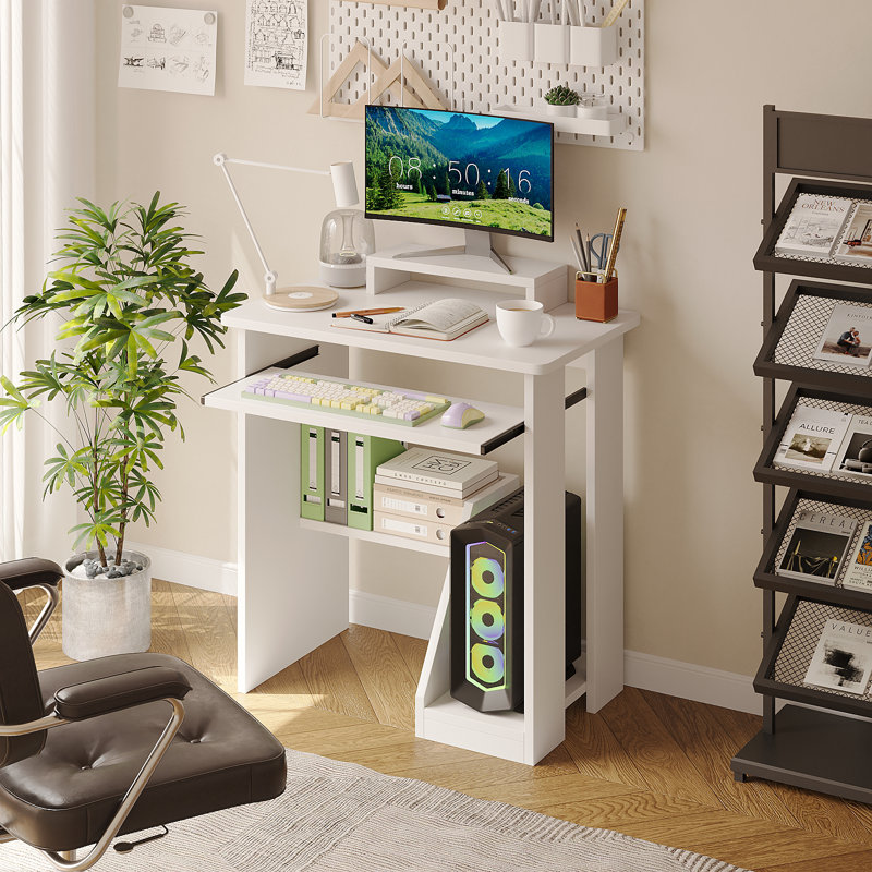 Petit bureau pour ordinateur portable avec tablettes de rangement Oveson 29,5 pouces, Brun