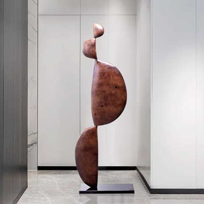 Décor de plancher contemporain en bois sculpté à la main, de forme ovale irrégulière