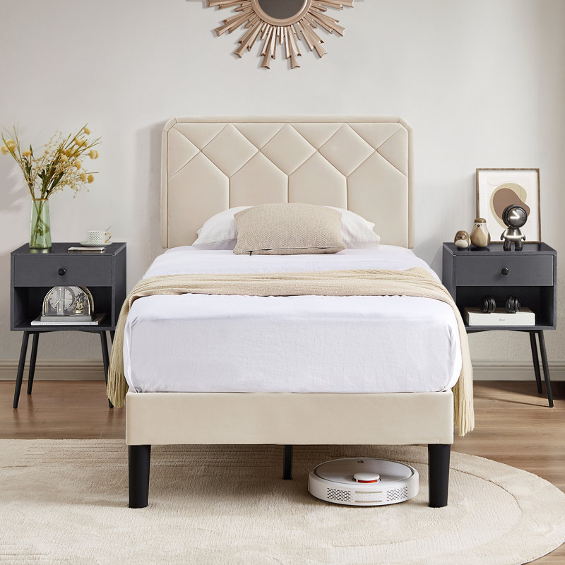 Ensemble de chambre avec lit plateforme 3 pièces Johnny, Simple, Gris