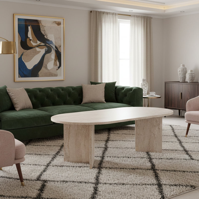 47'' Wide Oval Coffee Table, Travertine