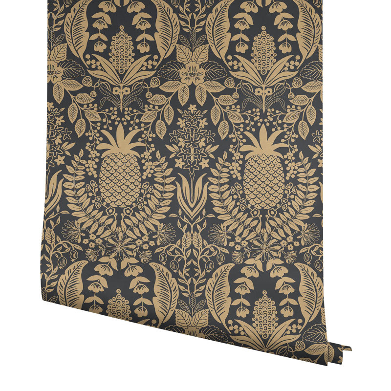 Papier peint ananas damassé, Noir