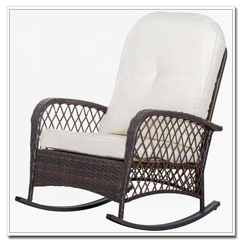 Chaise berçante d'extérieur en osier et rotin, Blanc, crème