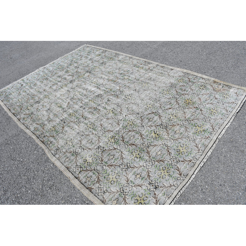 Grand tapis turc beige en laine tissé à la main pour la chambre à coucher et la maison avec un design rétro