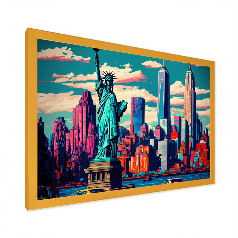 «New York Lady Liberty I», reproduction sur toile, H 24 po x l 32 po x P 1 po, Impression dorée sur toile encadrée