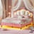 Bed Frame With Led Lights, Girls Full Bed With Princess Crown, Led Velvet Upholstered Platform Bed Frame With Adjustable Headboard, No Box Spring Needed-1395625741